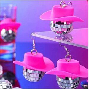 ⭐️❤️ FREE Disco Ball Cowboy Hat Nashville Chic Glam Party Hipster Drop Earrings